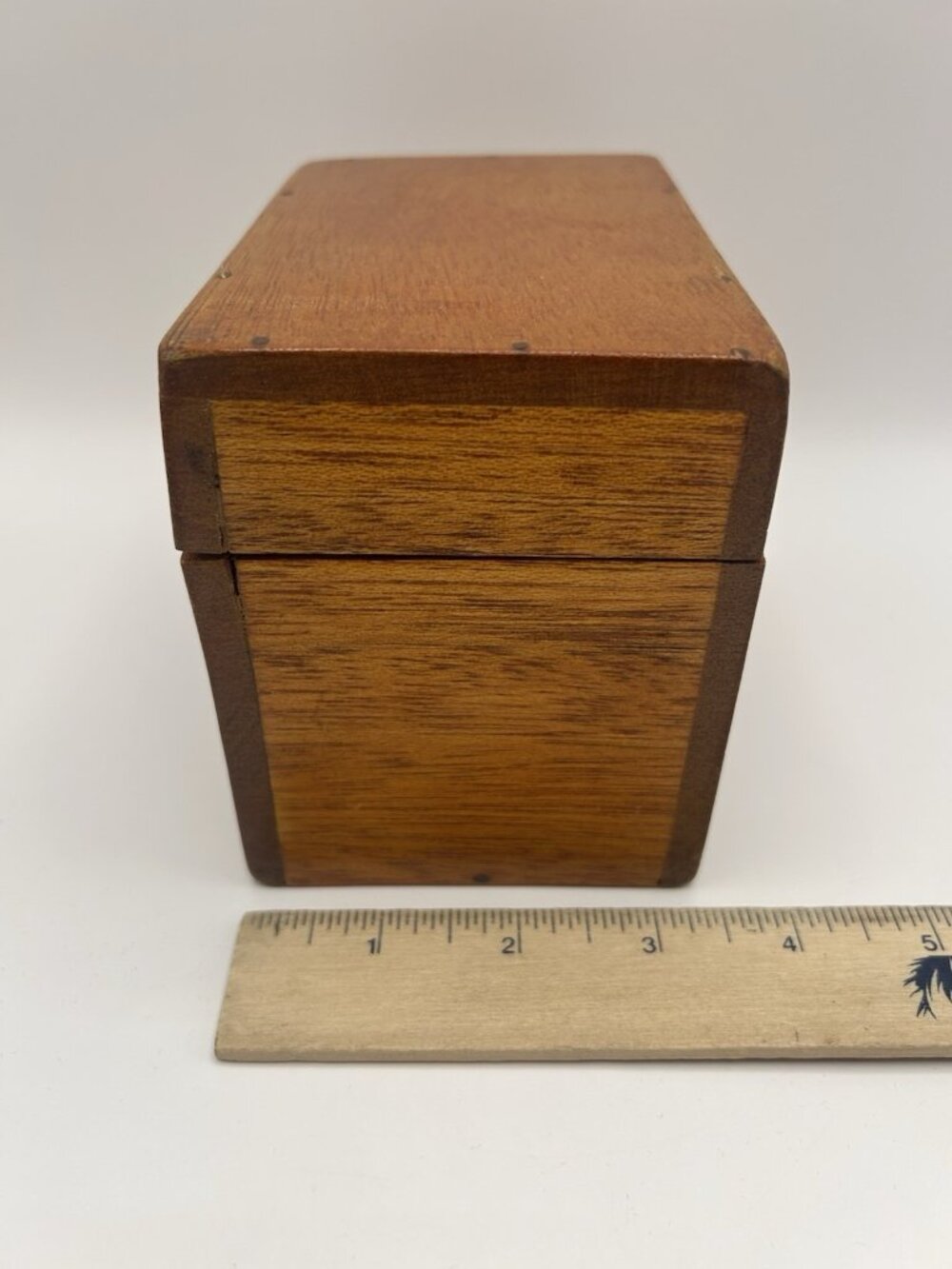 Vintage Wooden Recipe Box Red Felt Lined Hinged Lid Mid Century Kitchen - Picture 4 of 11